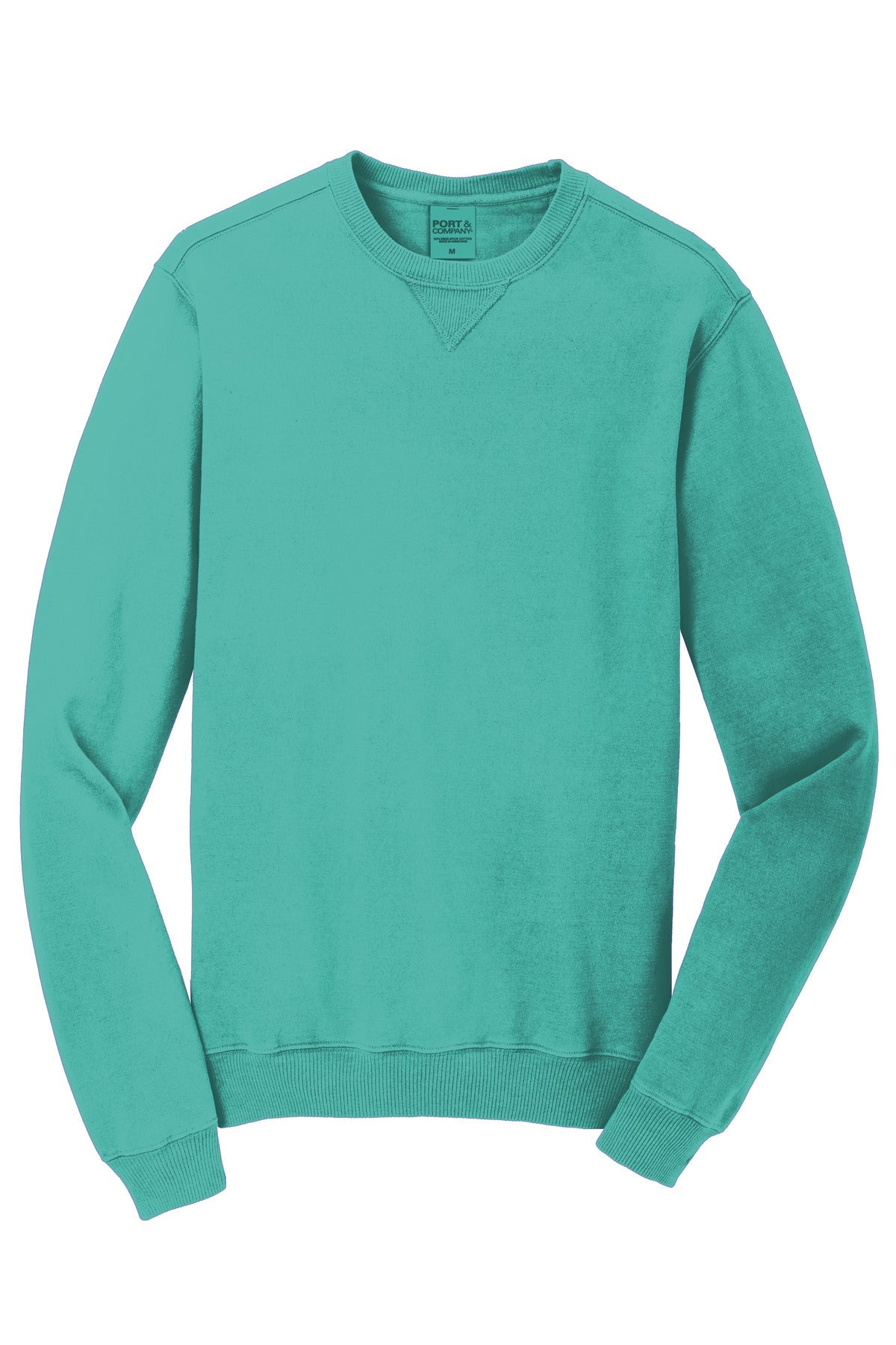 Front View of Peacock Port & Co Beach Wash Garment-Dyed Crewneck Sweatshirt PC098