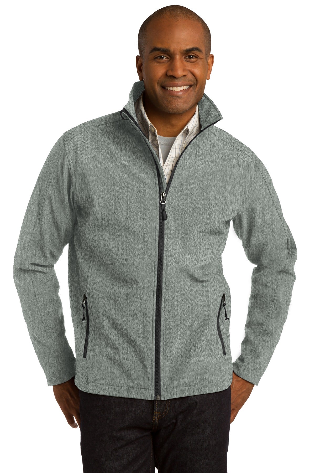 Front View of Pearl Grey Hth Port Authority Core Soft Shell Jacket. J317