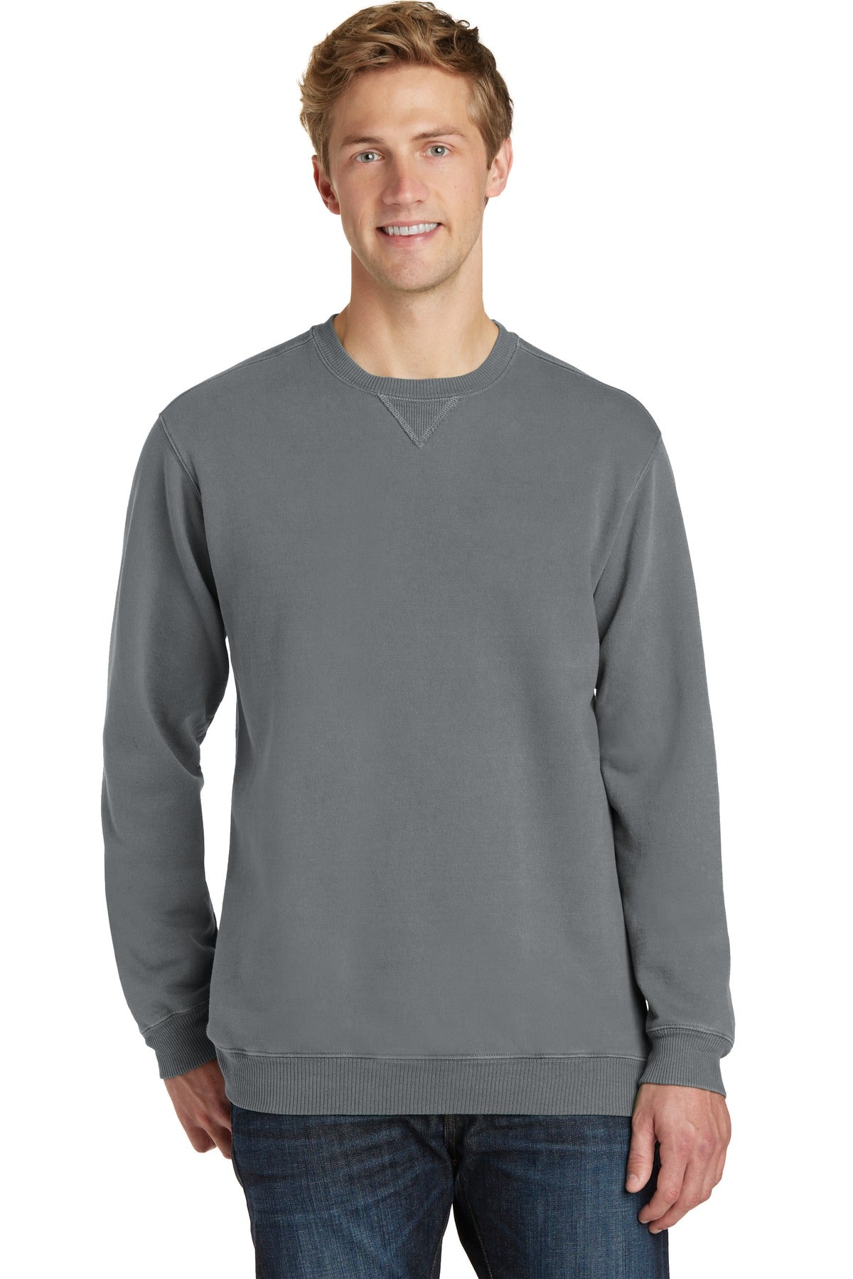 Front View of Pewter Port & Co Beach Wash Garment-Dyed Crewneck Sweatshirt PC098