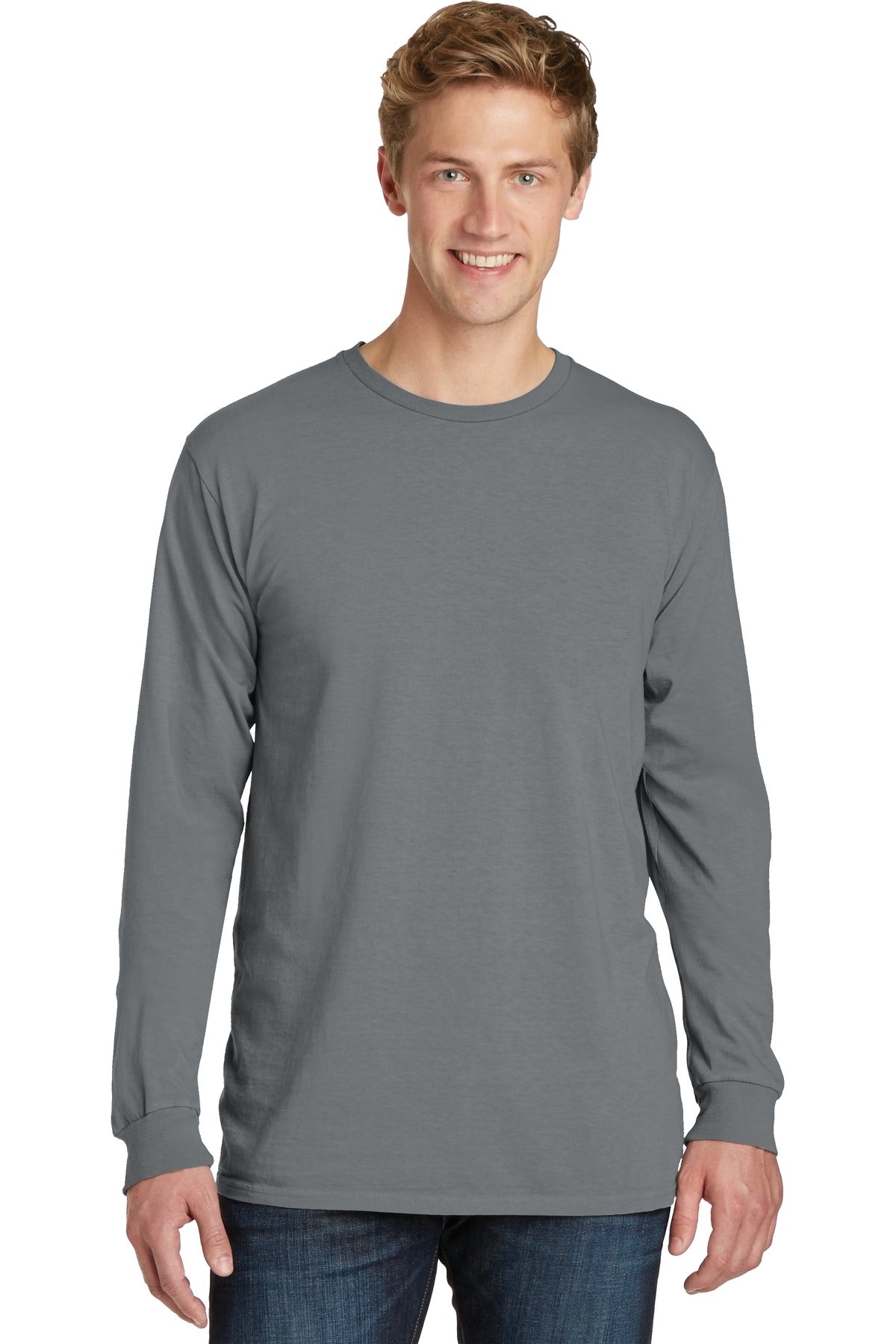 Front View of Pewter Port & Co Beach Wash Garment-Dyed Long Sleeve Tee PC099LS