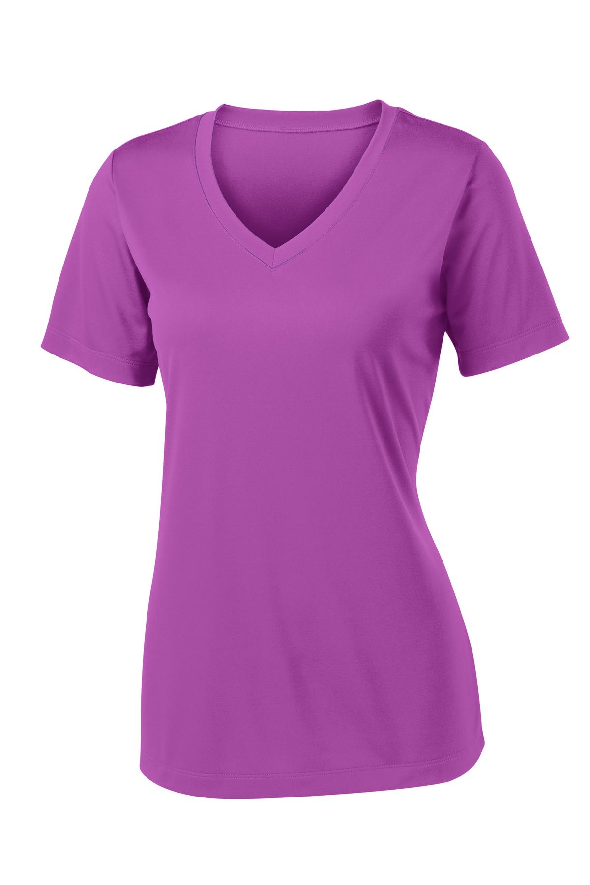 Front View of Pink Orchid Sport-Tek Women's PosiCharge Competitor V-Neck Tee. LST353