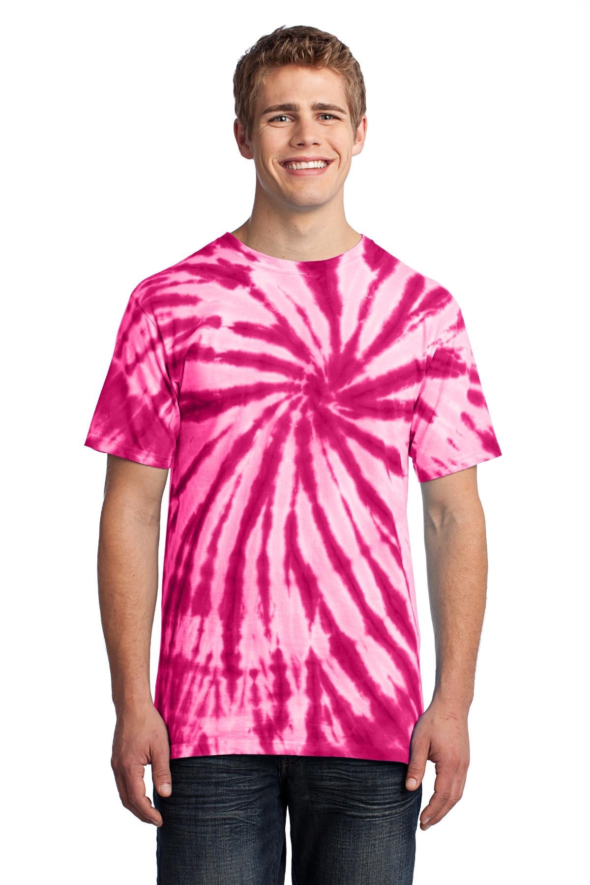 Front View of Pink Port & Co Tie-Dye Tee. PC147
