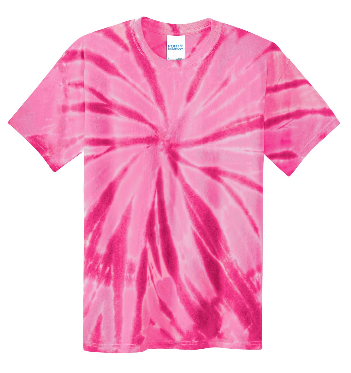 Front View of Pink Port & Co Youth Tie-Dye Tee. PC147Y