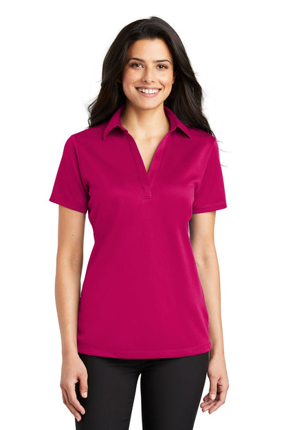 Front View of Pink Raspberry Port Authority Women's Silk Touch Performance Polo. L540