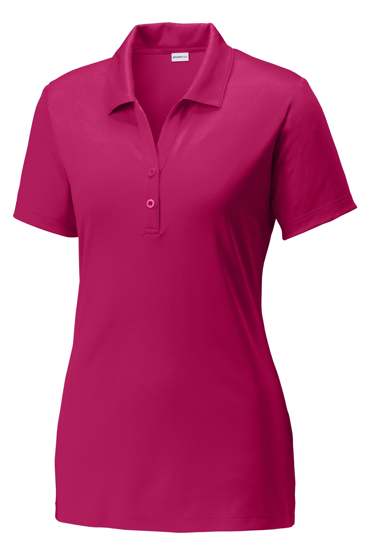 Front View of Pink Raspberry Sport-Tek Women's PosiCharge Competitor Polo. LST550