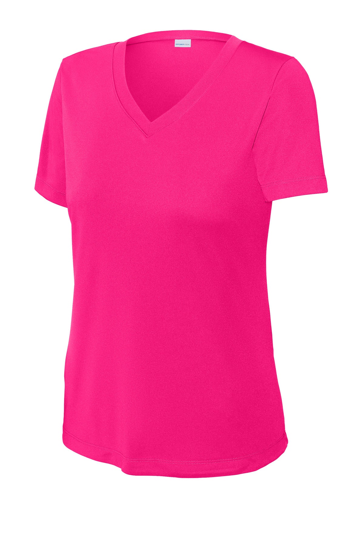 Front View of Pink Raspberry Sport-Tek Women's PosiCharge Competitor V-Neck Tee. LST353