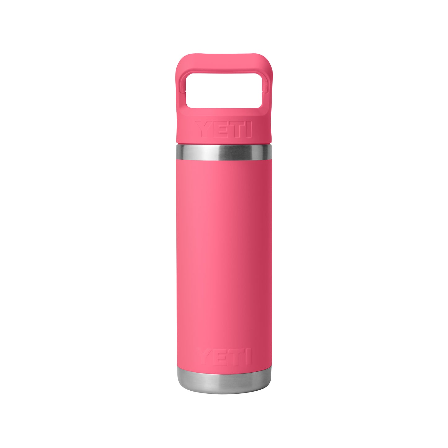 Front View of Pink-Tropical Rambler® 18 oz Water Bottle with Color-Matched Straw Cap plain