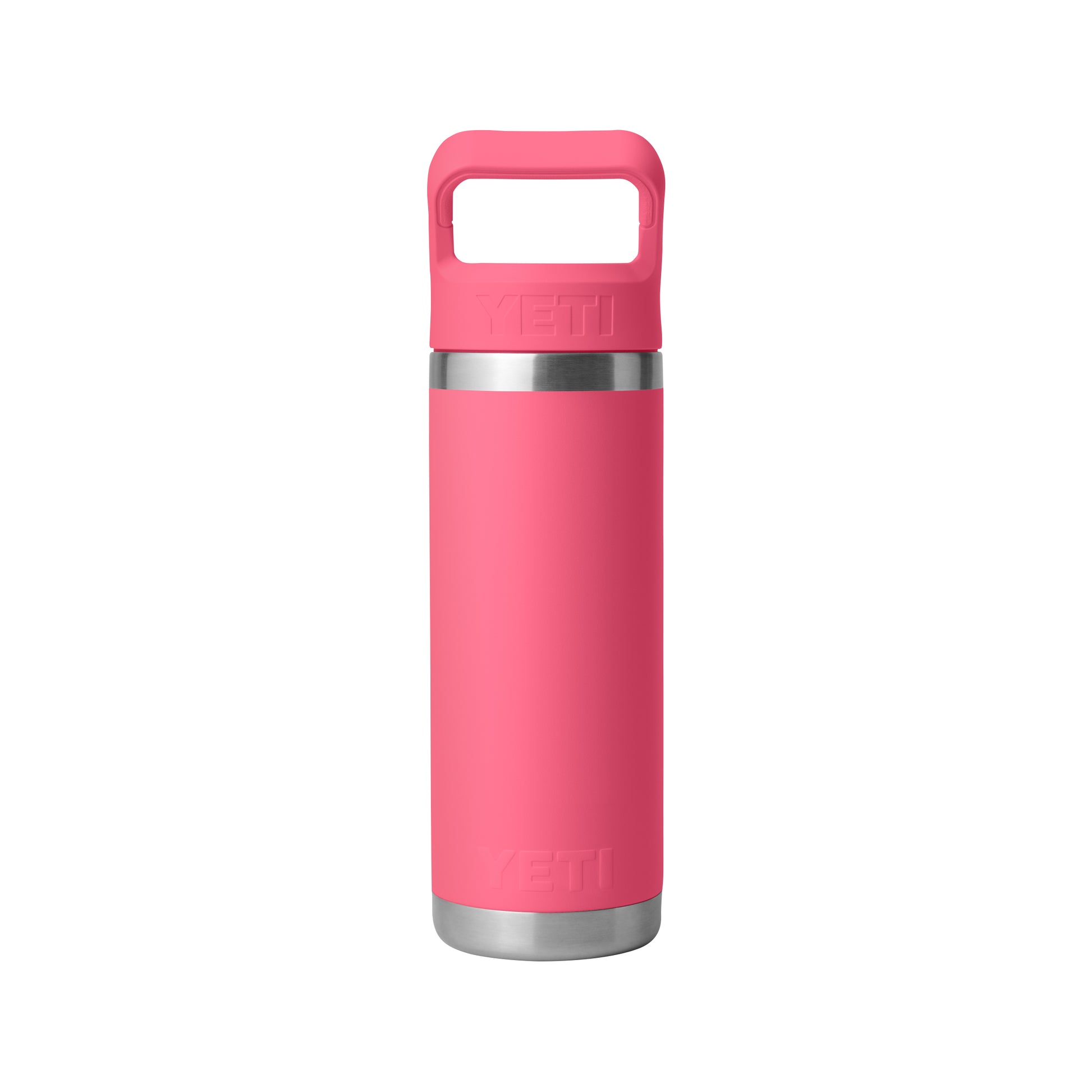 Front View of Pink-Tropical Rambler® 18 oz Water Bottle with Color-Matched Straw Cap plain