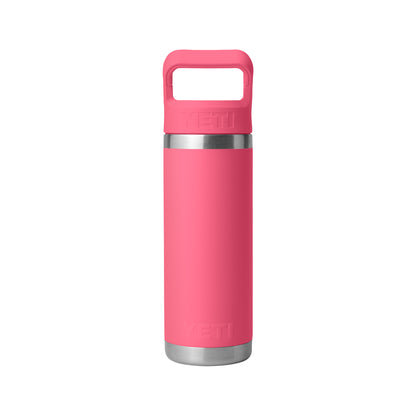 Front View of Pink-Tropical Rambler® 18 oz Water Bottle with Color-Matched Straw Cap plain