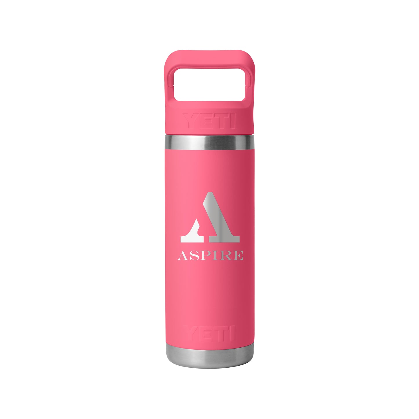 Front View of Pink-Tropical Rambler® 18 oz Water Bottle with Color-Matched Straw Cap