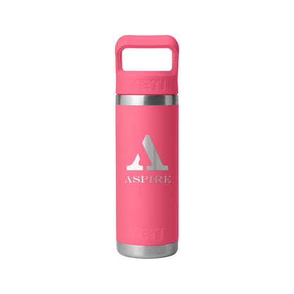 Front View of Pink-Tropical Rambler® 18 oz Water Bottle with Color-Matched Straw Cap