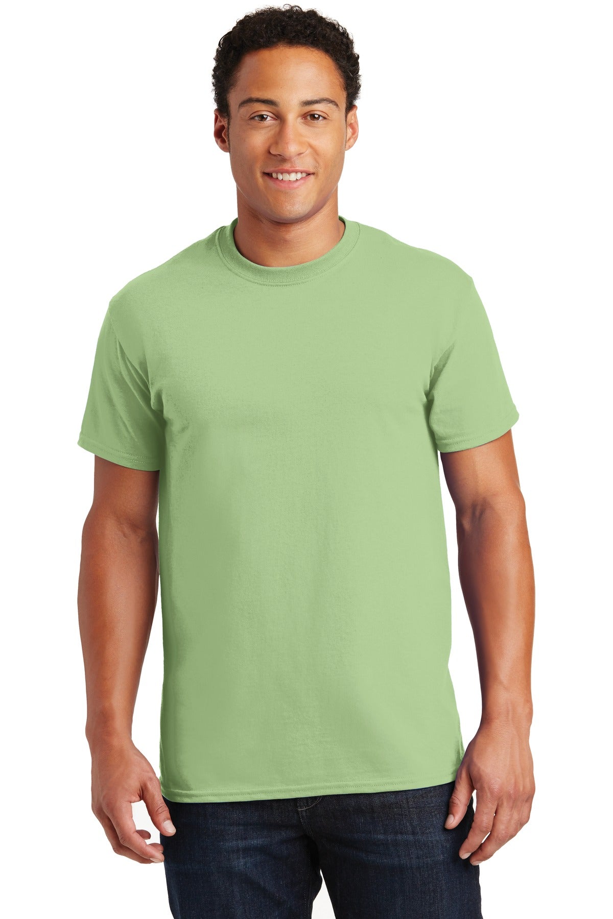 Front View of Pistachio Gildan - Ultra Cotton 100% US Cotton T-Shirt. 2000