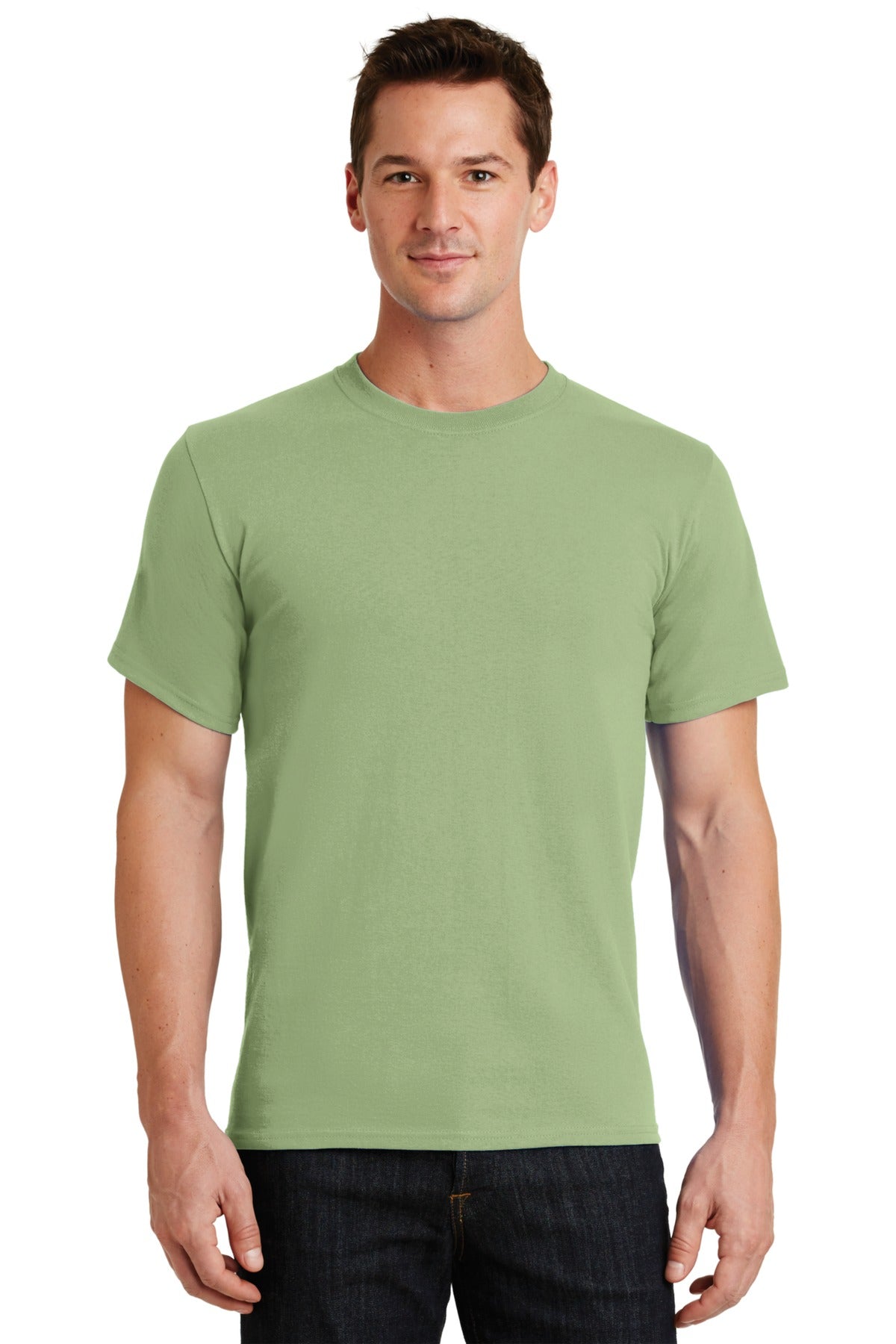 Front View of Pistachio Port & Co Essential Tee. PC61