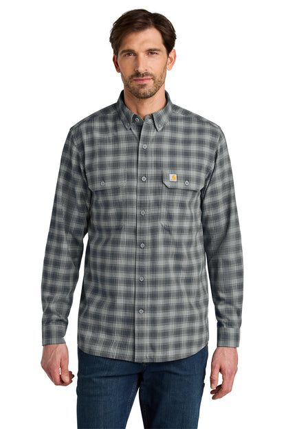 Front View of PlaidStlNv Carhartt Rugged Flex Plaid Long Sleeve Shirt CT107109