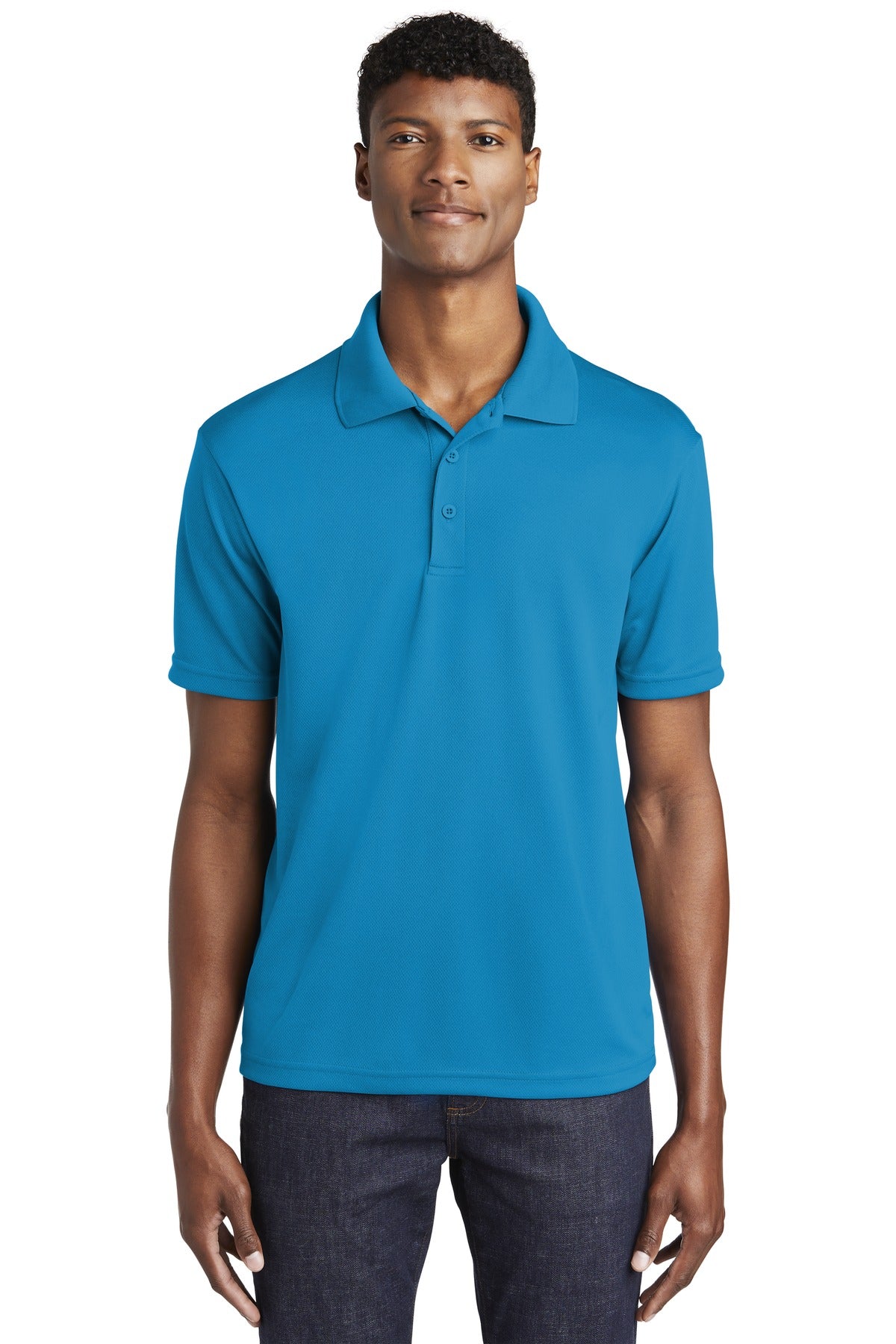 Front View of Pond Blue Sport-Tek PosiCharge RacerMesh Polo. ST640