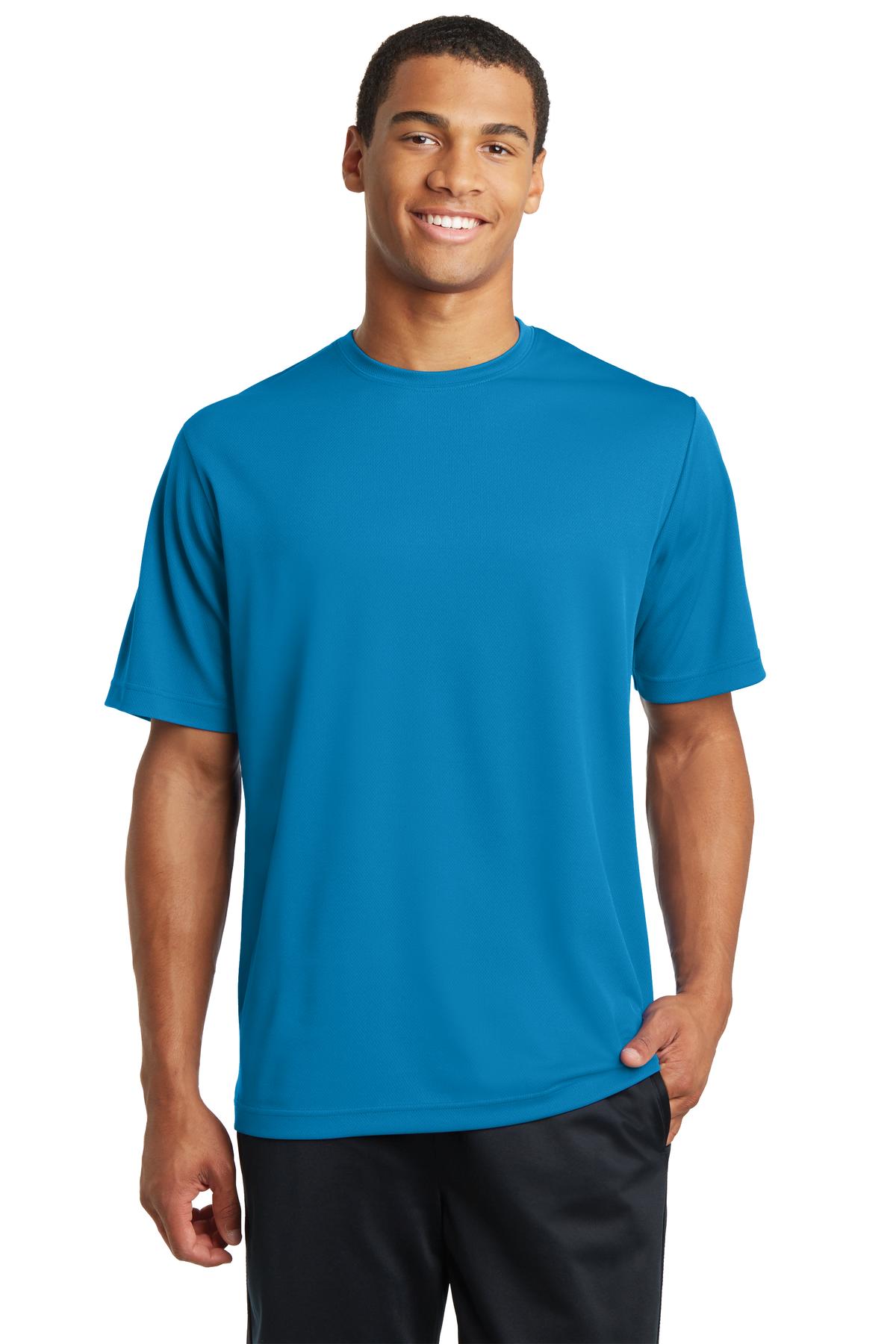 Front View of Pond Blue Sport-Tek PosiCharge RacerMesh Tee. ST340