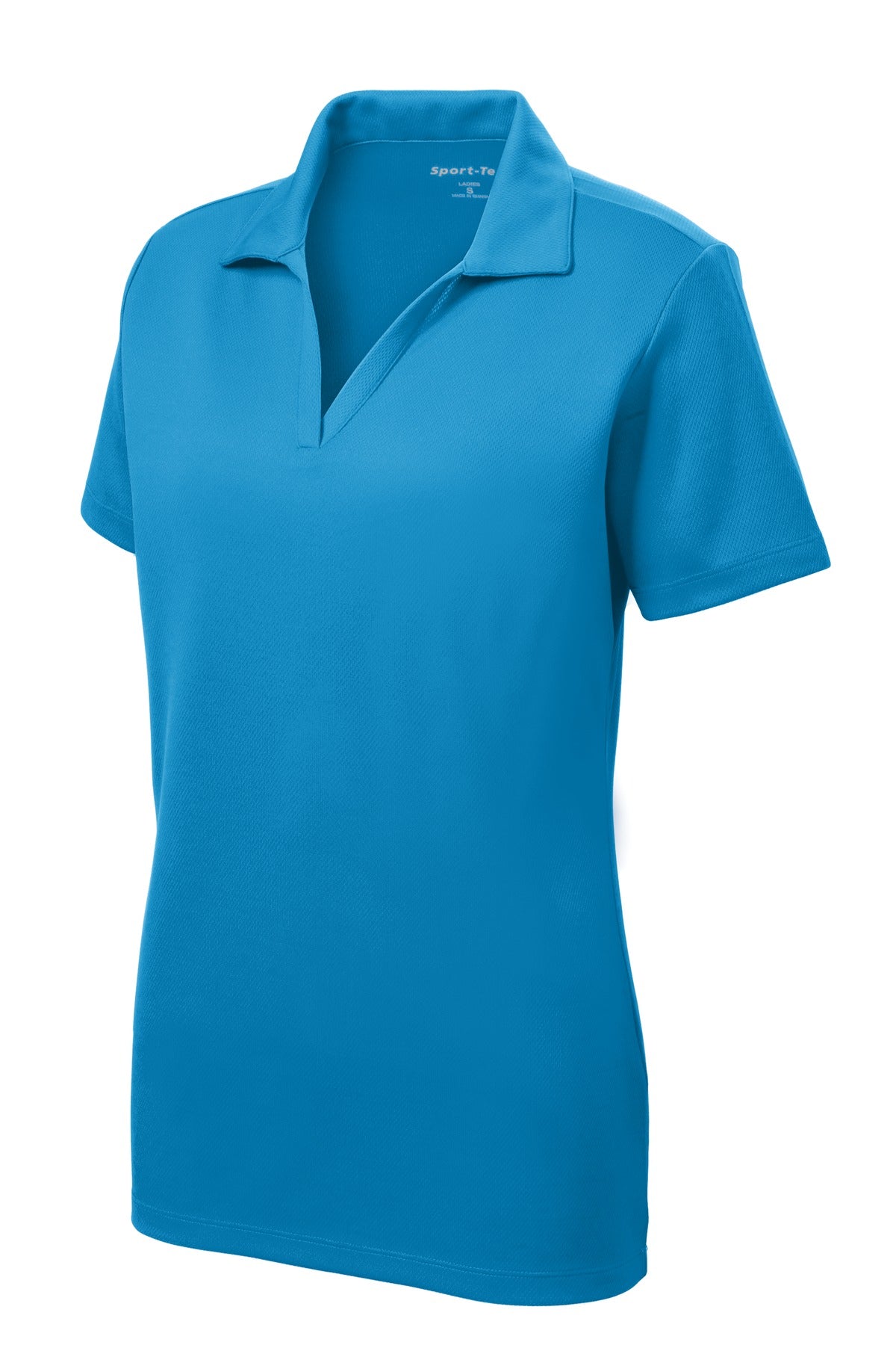 Front View of Pond Blue Sport-Tek Women's PosiCharge RacerMesh Polo. LST640