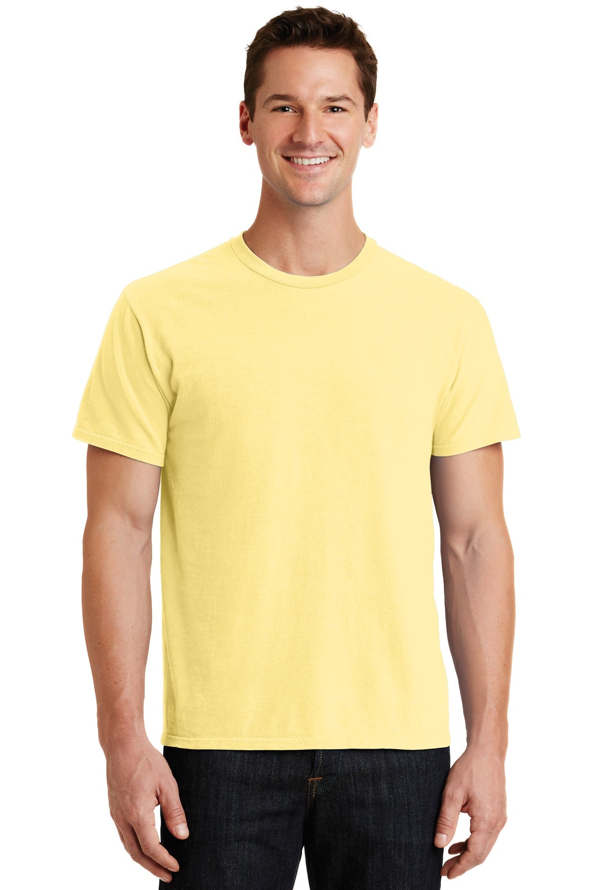 Front View of Popcorn Port & Co Beach Wash Garment-Dyed Tee. PC099