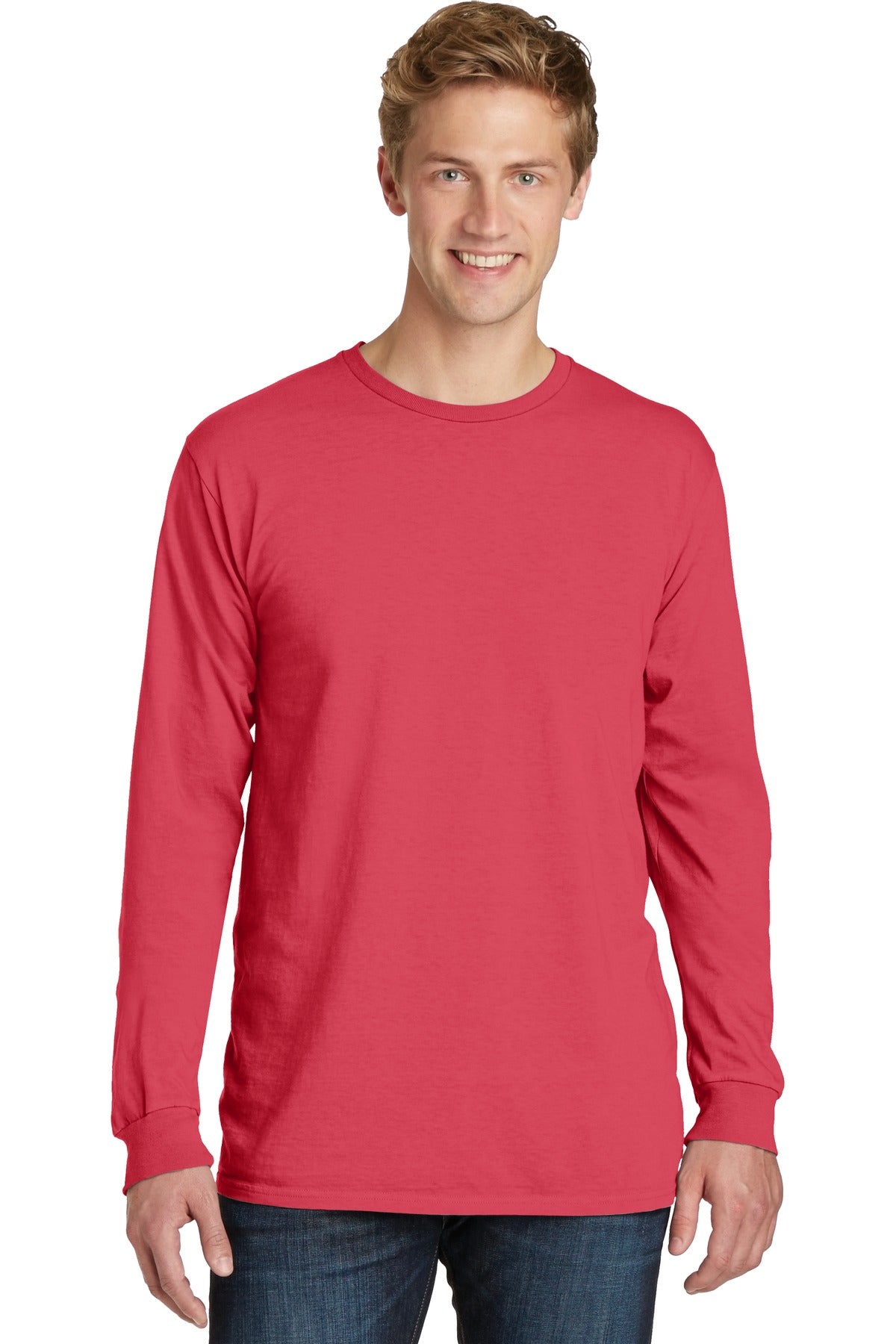 Front View of Poppy Port & Co Beach Wash Garment-Dyed Long Sleeve Tee PC099LS