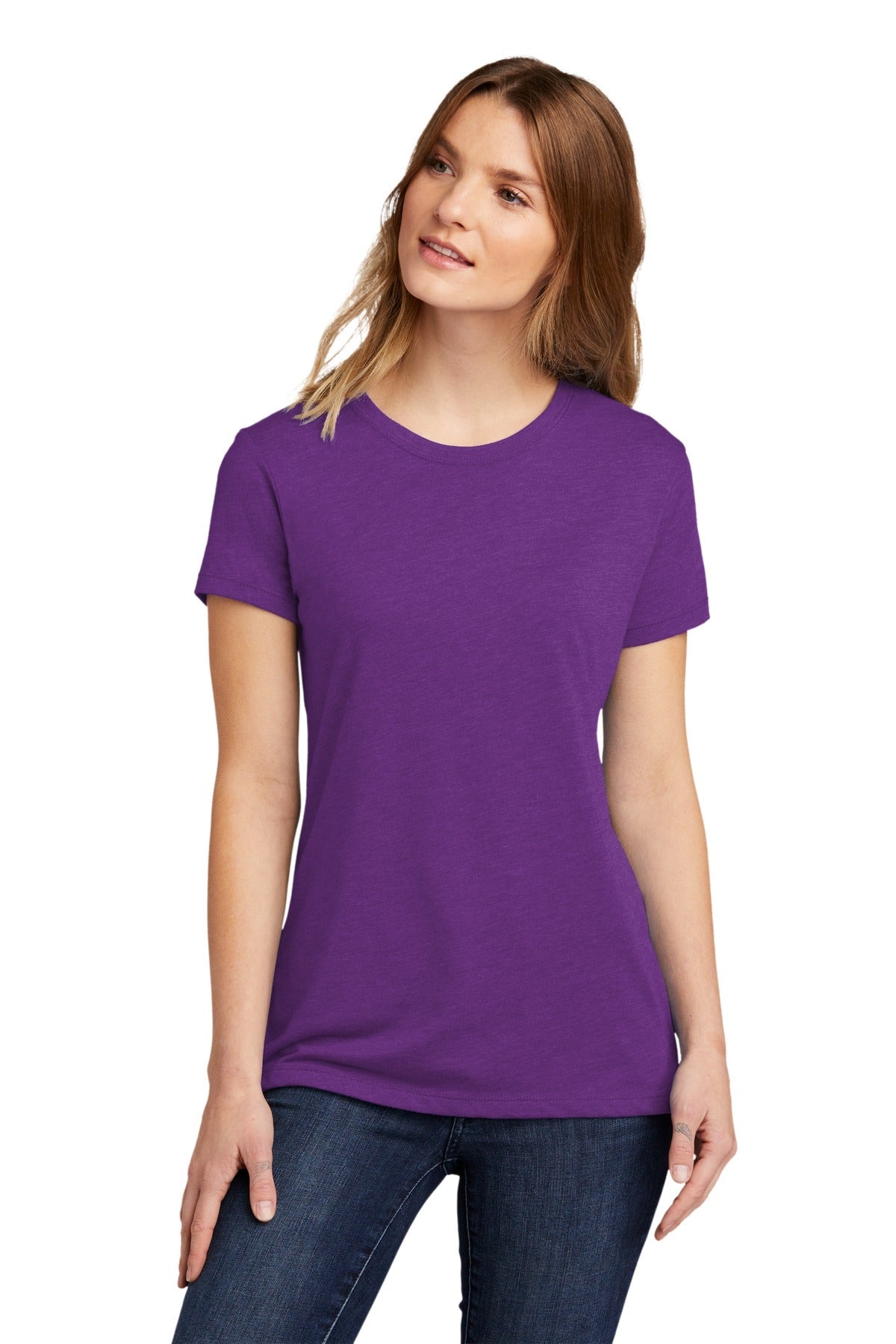 Front View of PrplBerry Next Level Apparel Women's CVC Tee. NL6610