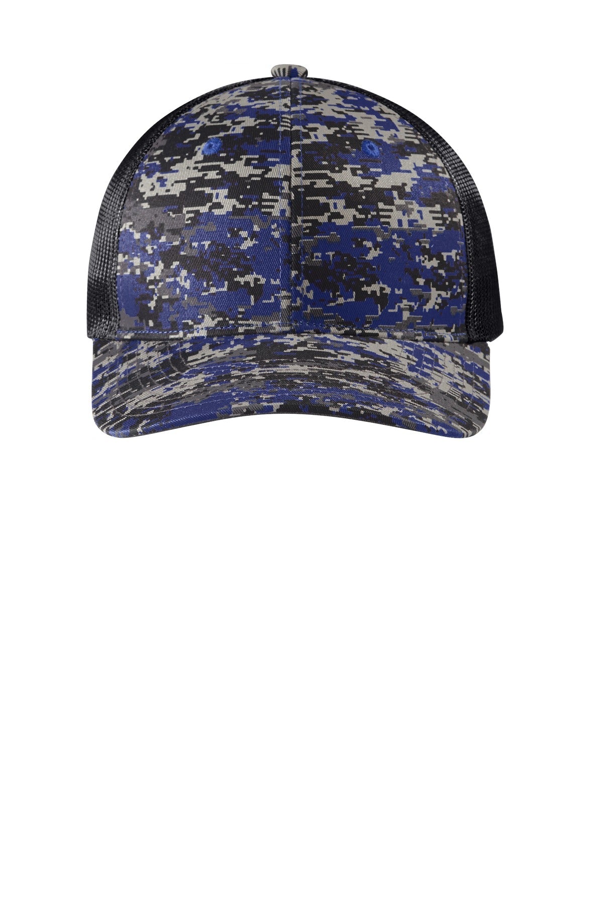 Front View of PtBlDg/GSt Port Authority Digi Camo Snapback Trucker Cap C404
