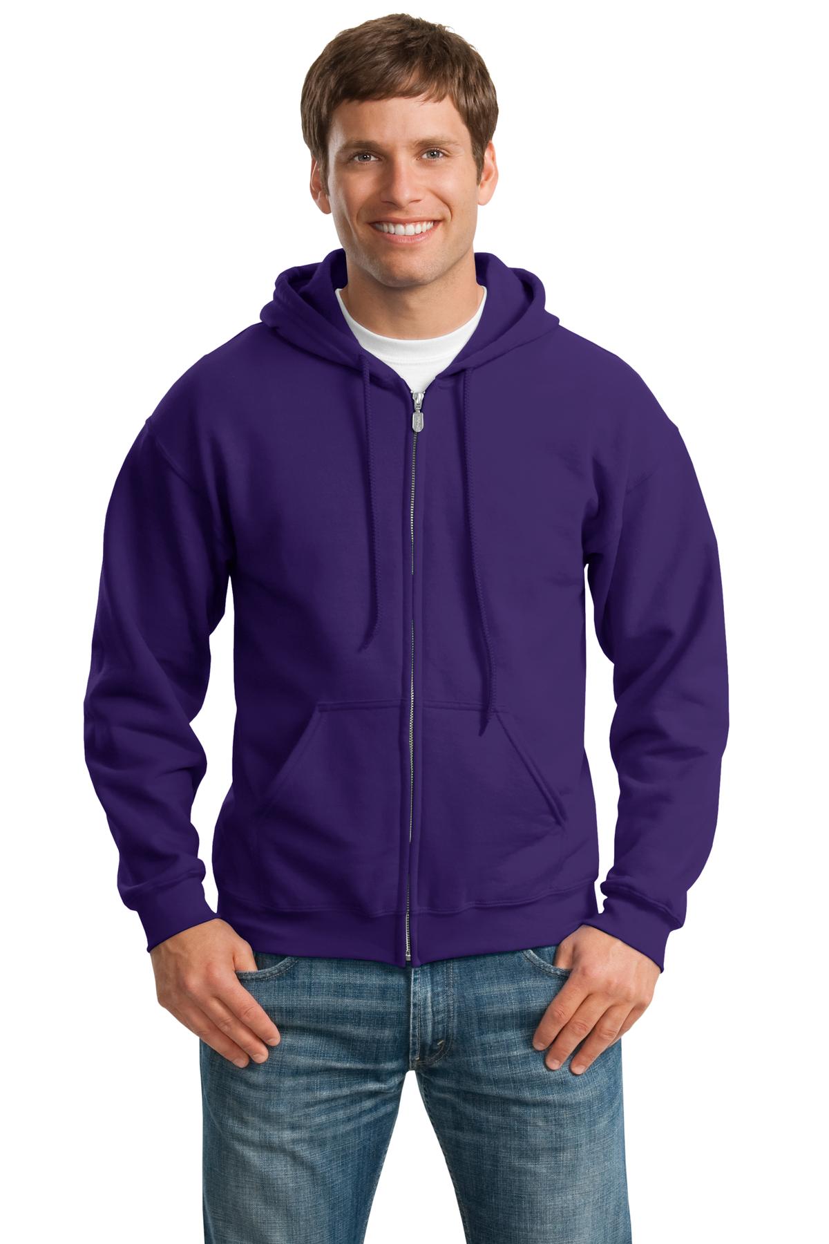 Front View of Purple Gildan - Heavy Blend Full-Zip Hooded Sweatshirt. 18600