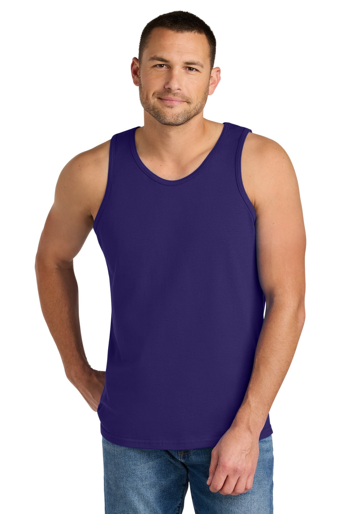 Front View of Purple Gildan Heavy Cotton Tank Top. G5200