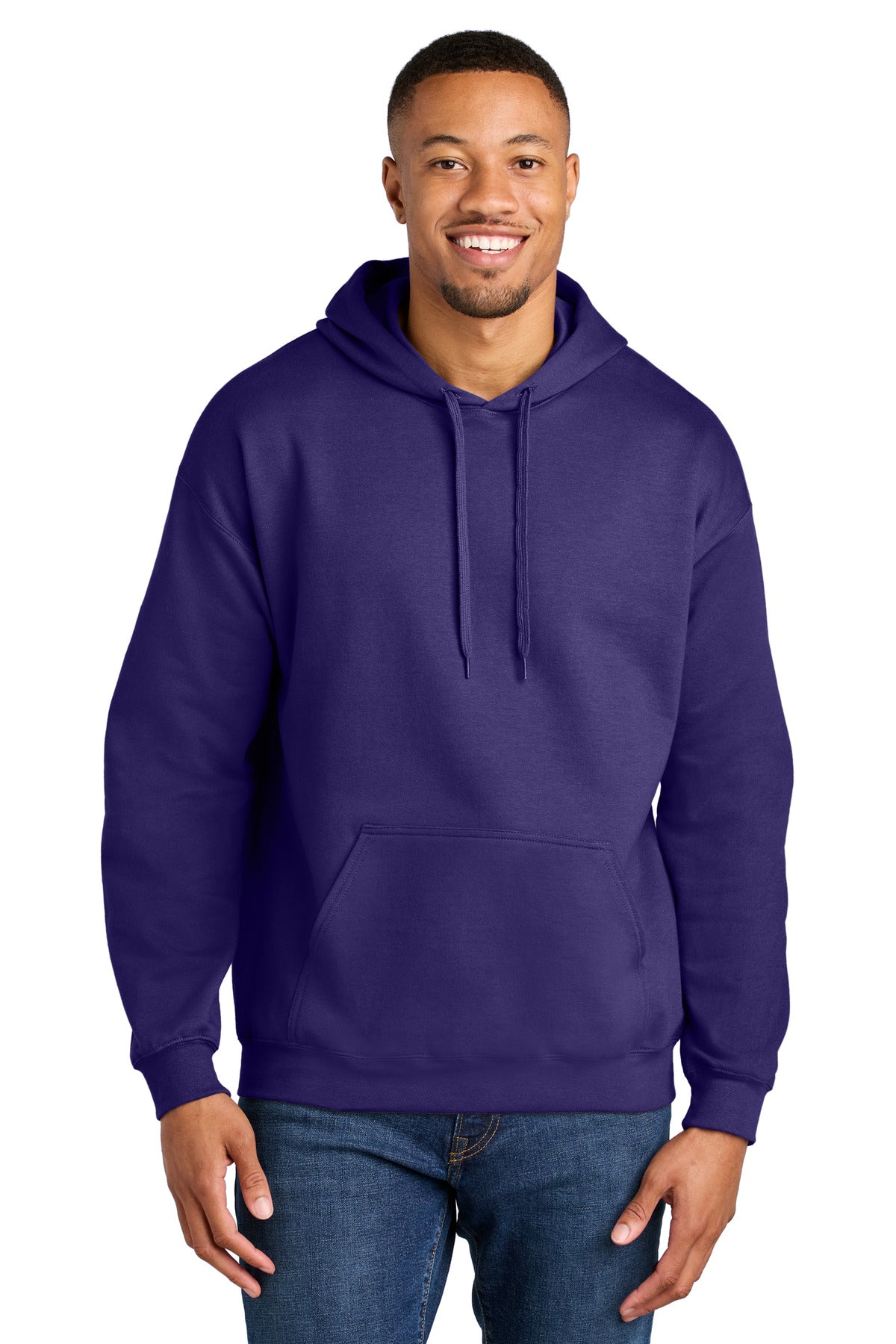 Front View of Purple Gildan Softstyle Midweight Pullover Hooded Sweatshirt SF500
