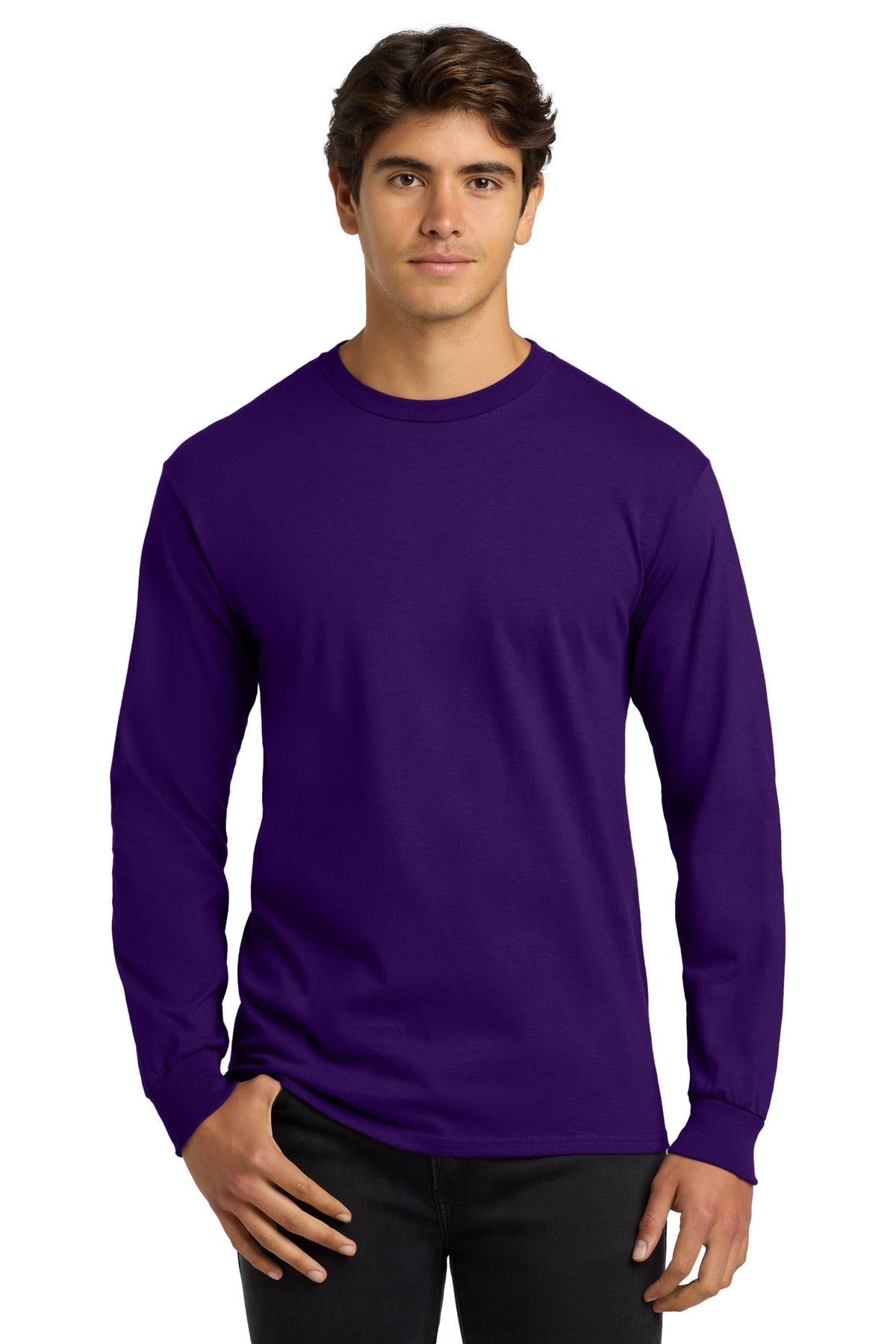 Front View of Purple Gildan - Ultra Cotton 100% US Cotton Long Sleeve T-Shirt. G2400