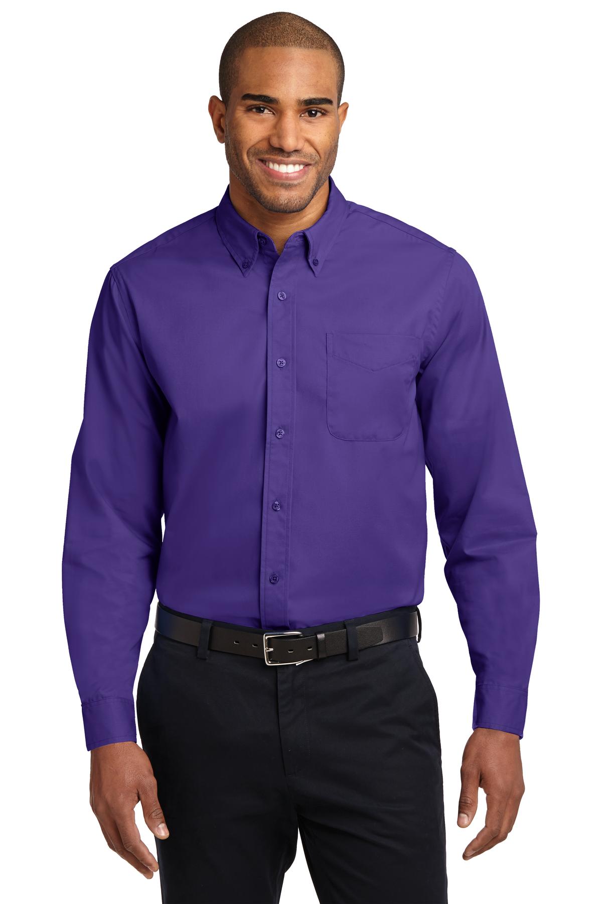 Front View of Purple Port Authority Long Sleeve Easy Care Shirt S608