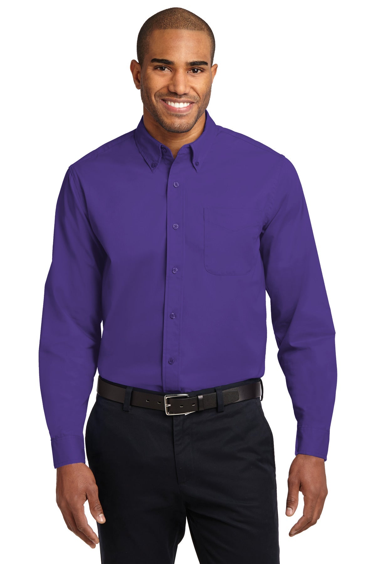 Front View of Purple Port Authority Long Sleeve Easy Care Shirt S608