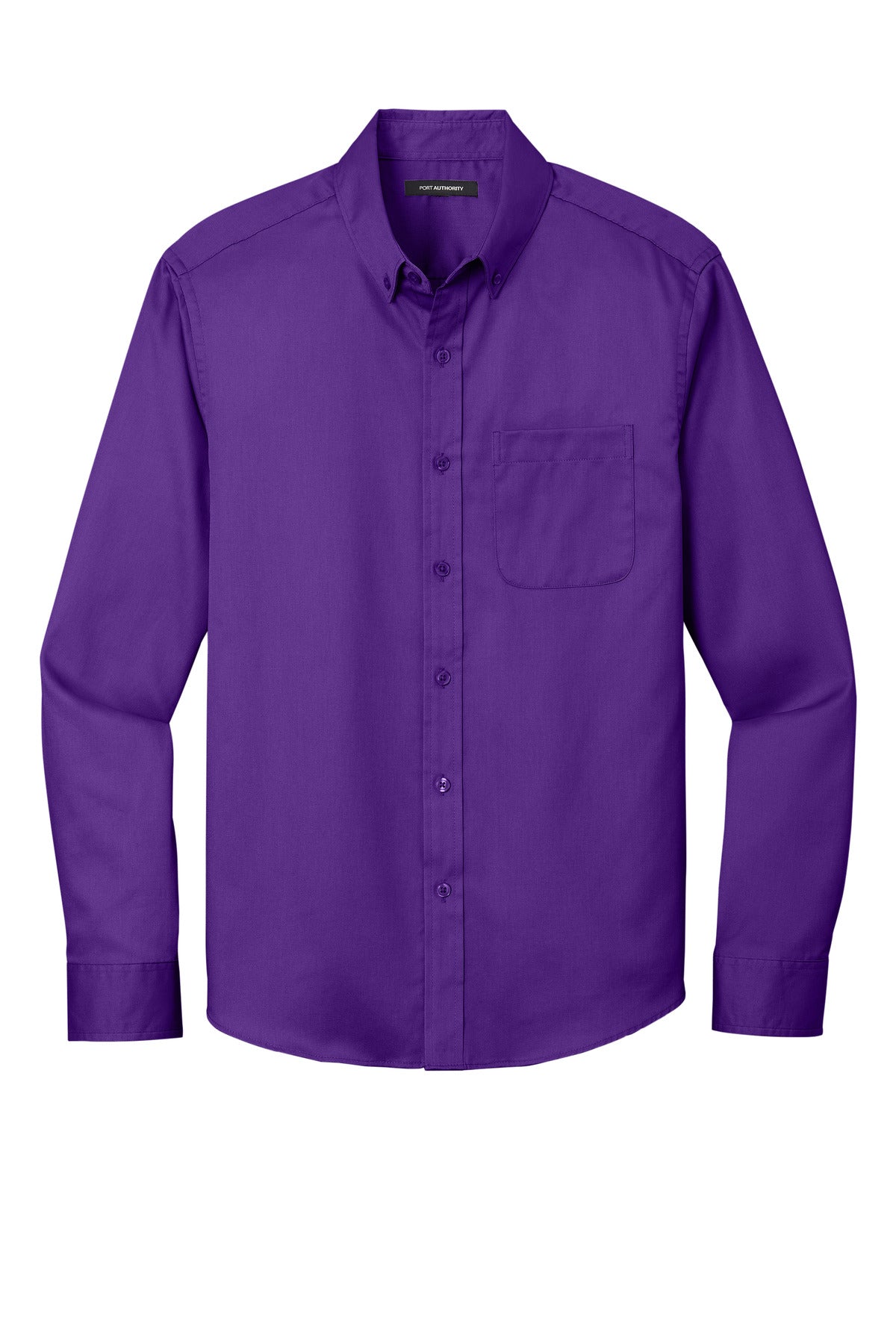 Front View of Purple Port Authority Long Sleeve SuperPro React Twill Shirt. W808
