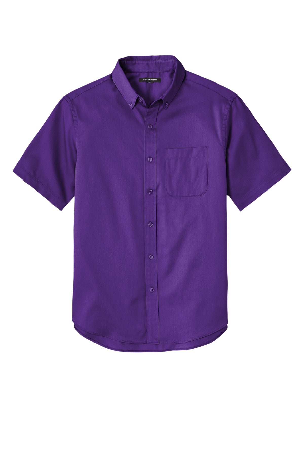 Front View of Purple Port Authority Short Sleeve SuperPro React Twill Shirt. W809