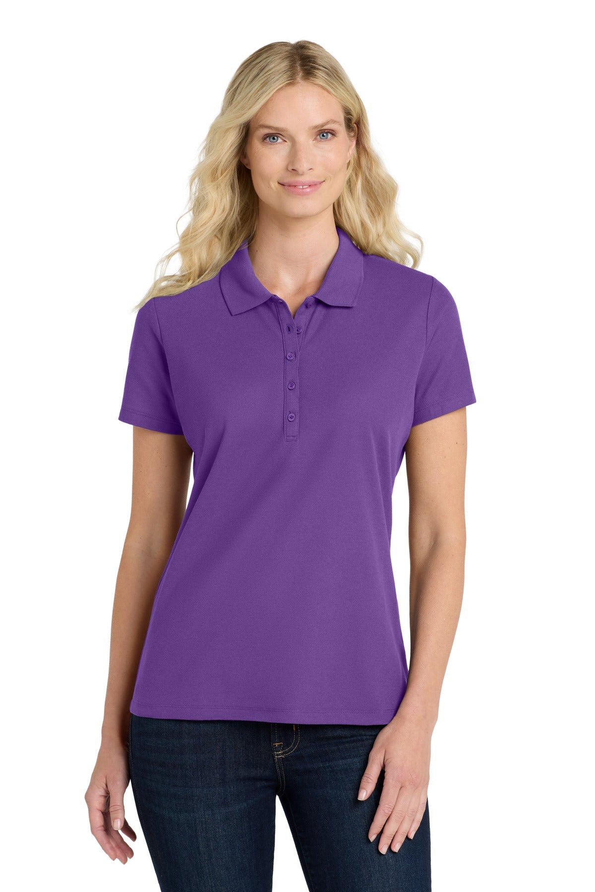 Front View of Purple Port Authority Women's SuperPro React Polo. LK810