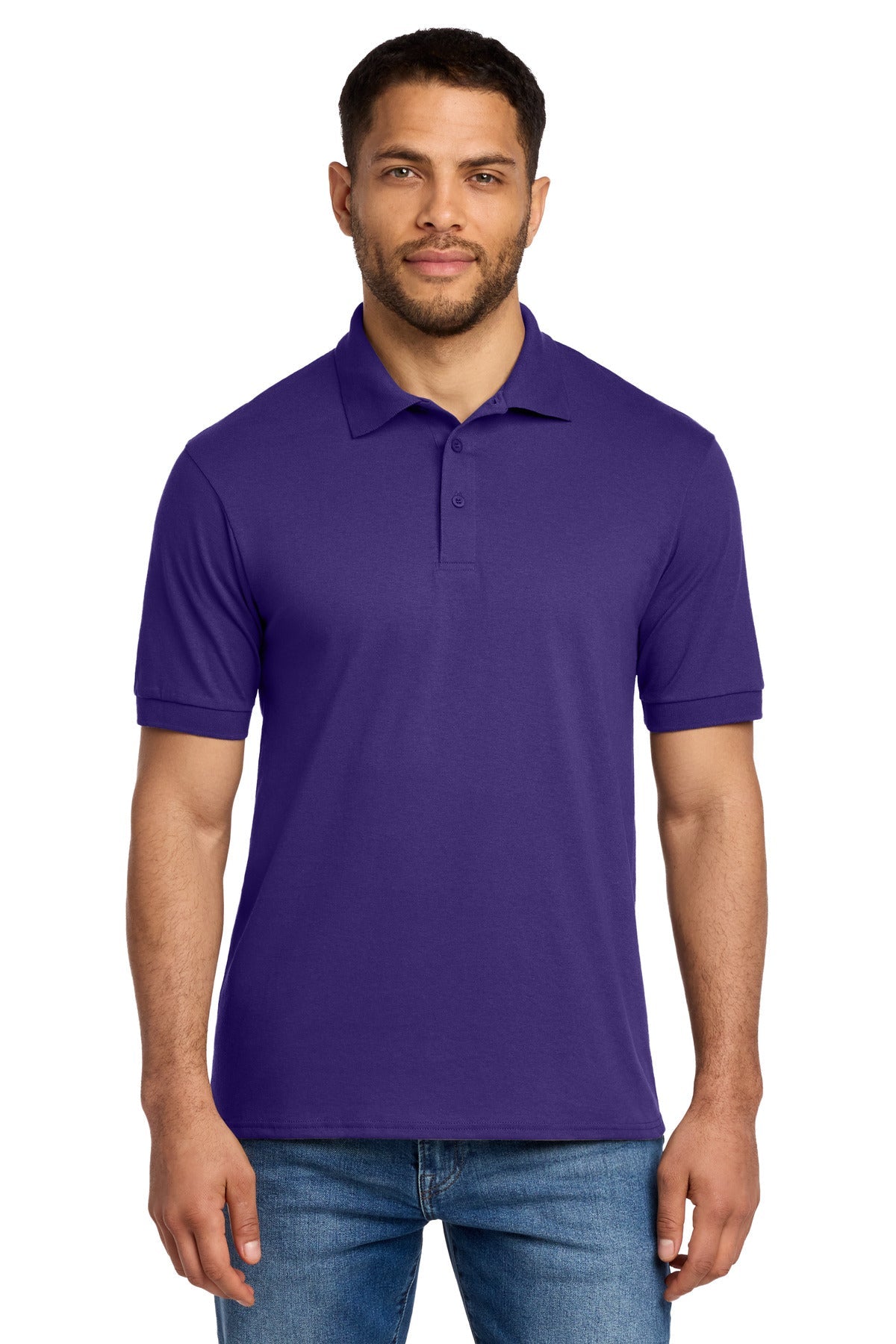 Front View of Purple Port & Co Core Blend Jersey Knit Polo. KP55