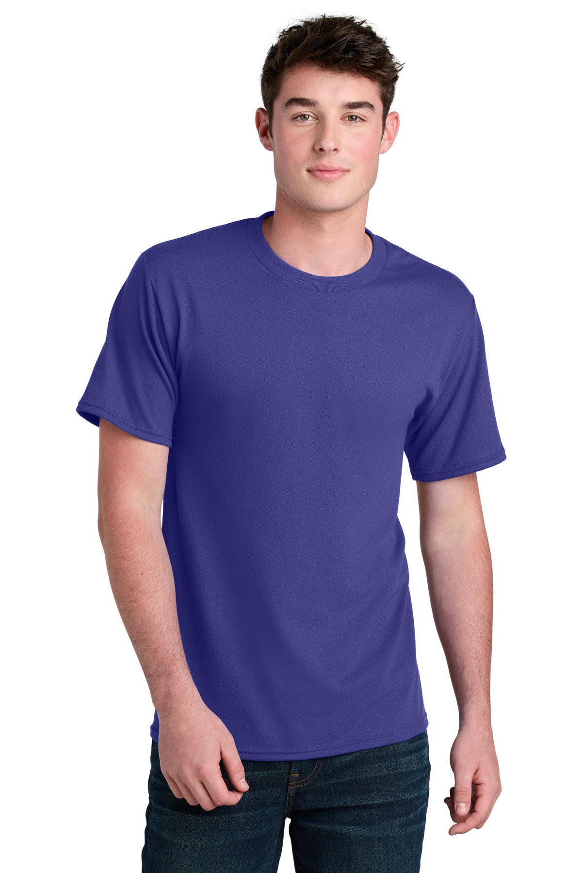 Front View of Purple Port & Co Core Blend Recycled Tee PC01