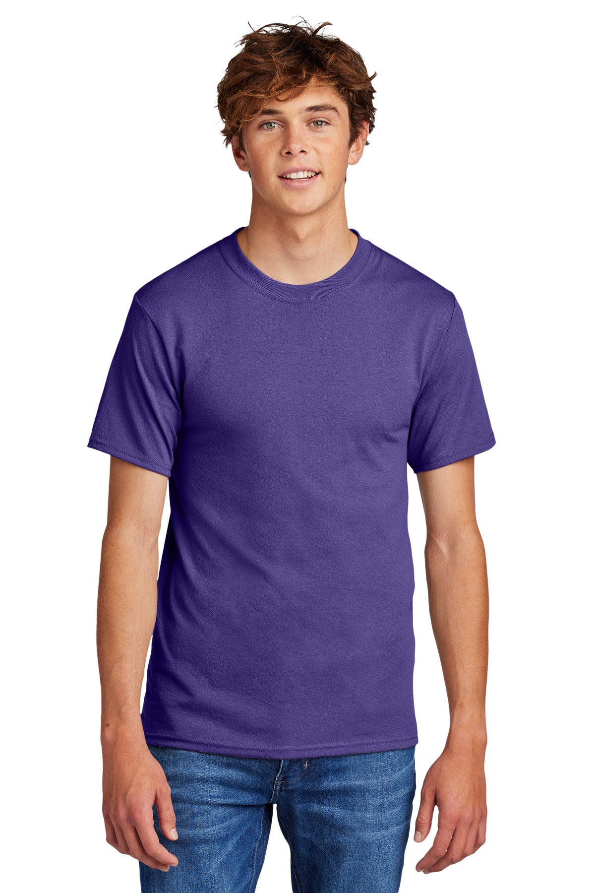 Front View of Purple Port & Co Core Blend Tee. PC55
