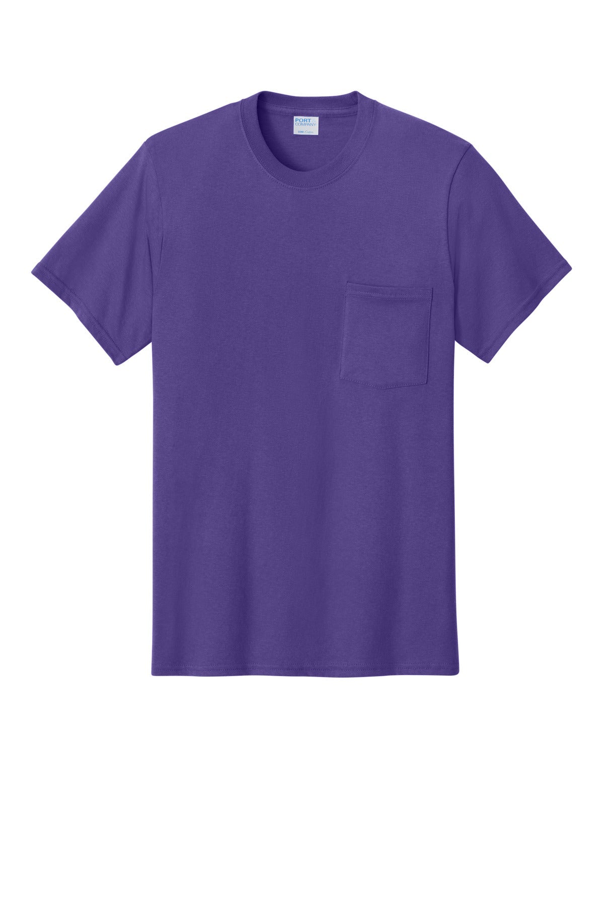 Front View of Purple Port & Co Core Cotton Pocket Tee. PC54P