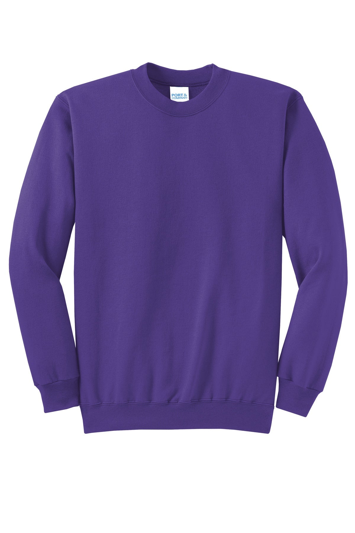 Front View of Purple Port & Co Core Fleece Crewneck Sweatshirt. PC78