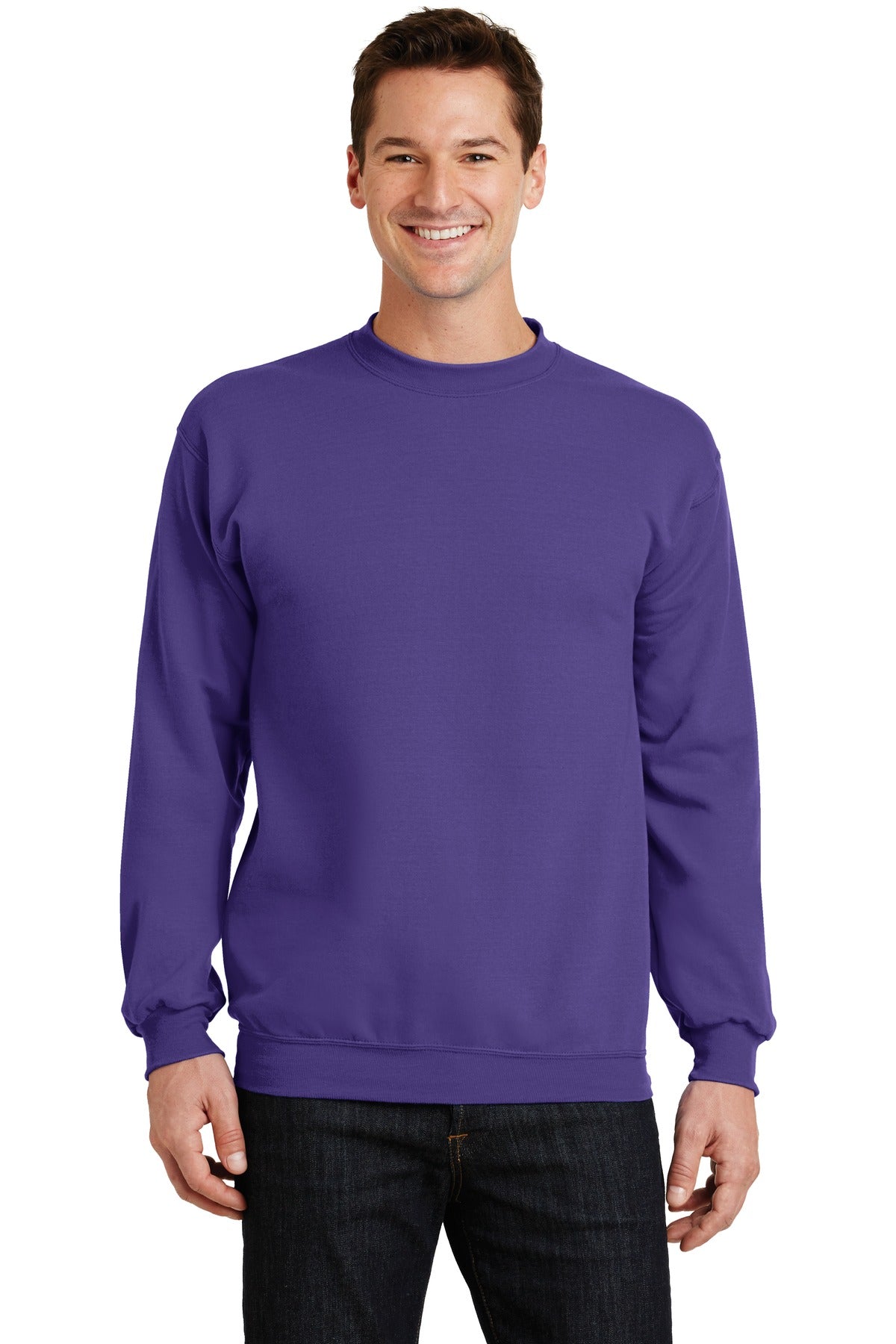 Front View of Purple Port & Co Core Fleece Crewneck Sweatshirt. PC78
