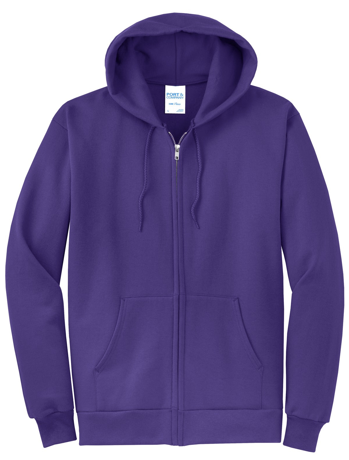 Front View of Purple Port & Co Core Fleece Full-Zip Hooded Sweatshirt. PC78ZH