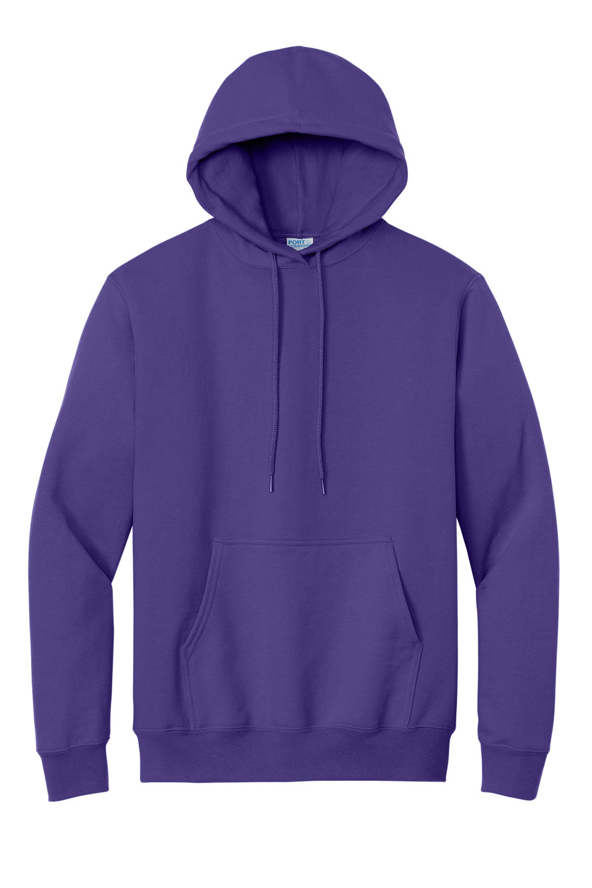Front View of Purple Port & Co Essential Fleece Pullover Hooded Sweatshirt. PC90H