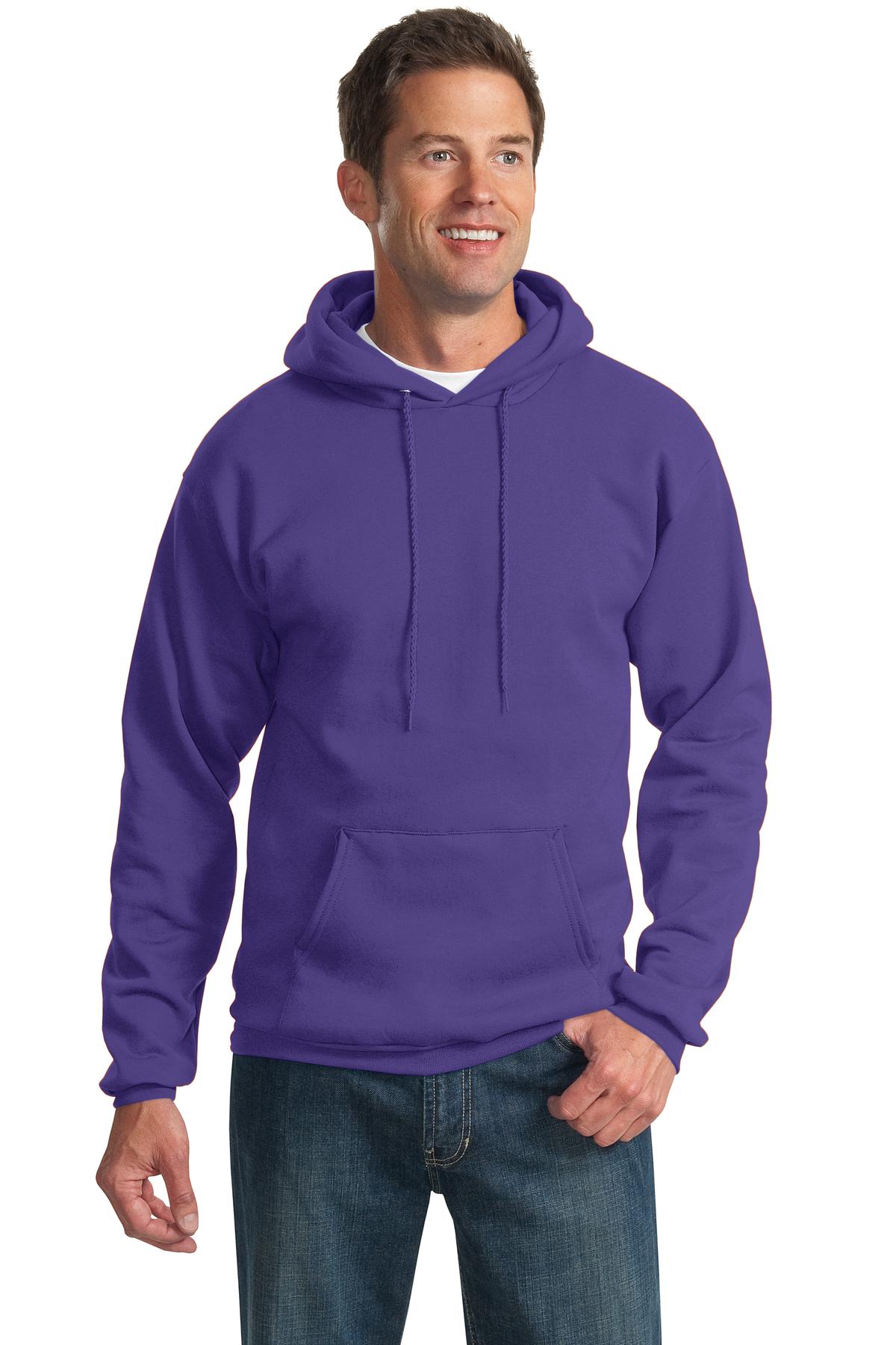 Front View of Purple Port & Co Essential Fleece Pullover Hooded Sweatshirt. PC90H