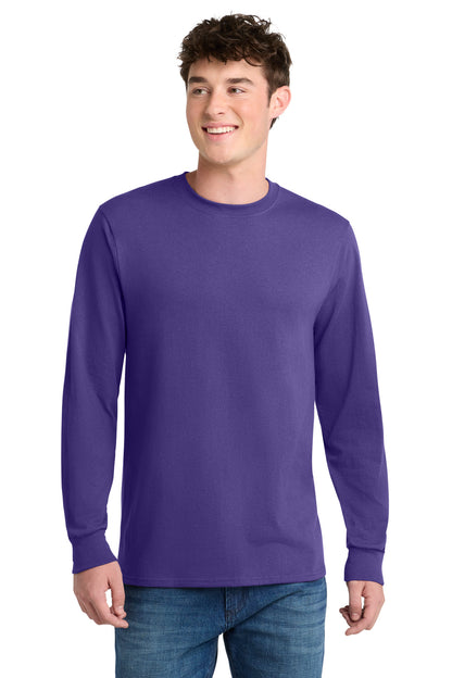 Front View of Purple Port & Co Long Sleeve Core Blend Tee. PC55LS