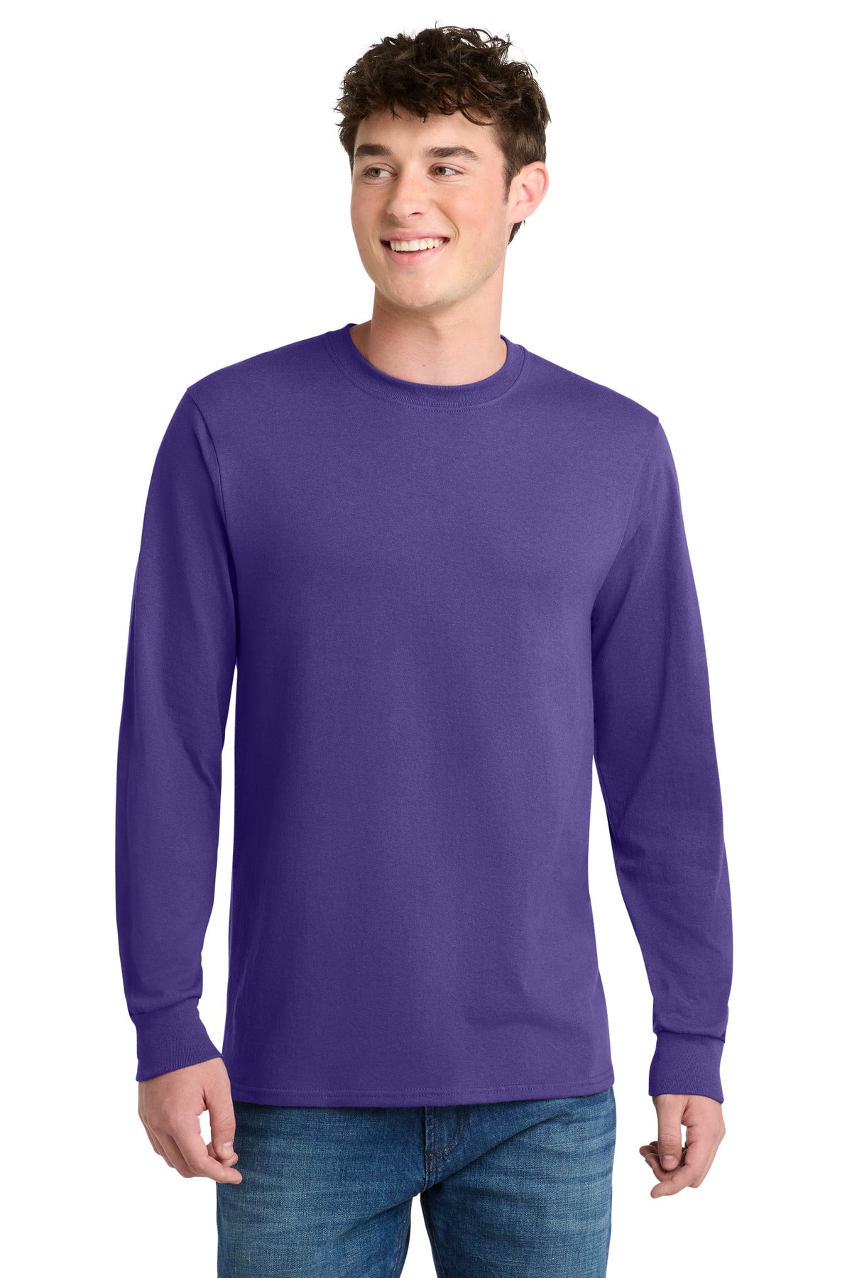 Front View of Purple Port & Co Long Sleeve Core Blend Tee. PC55LS