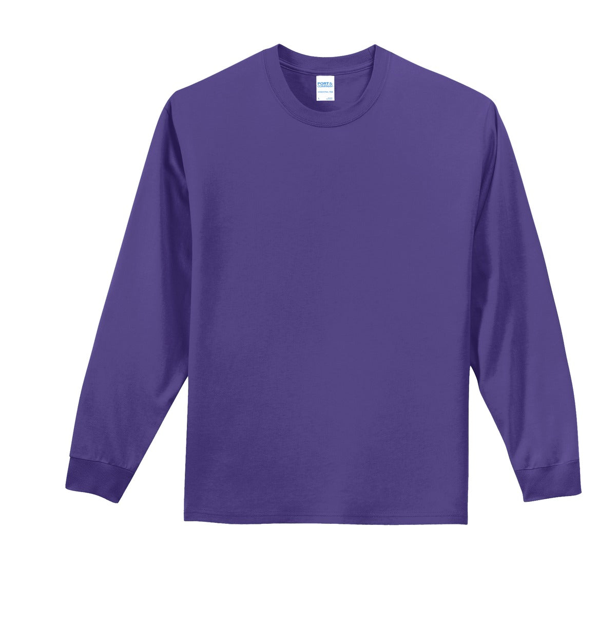 Front View of Purple Port & Co Long Sleeve Essential Tee. PC61LS