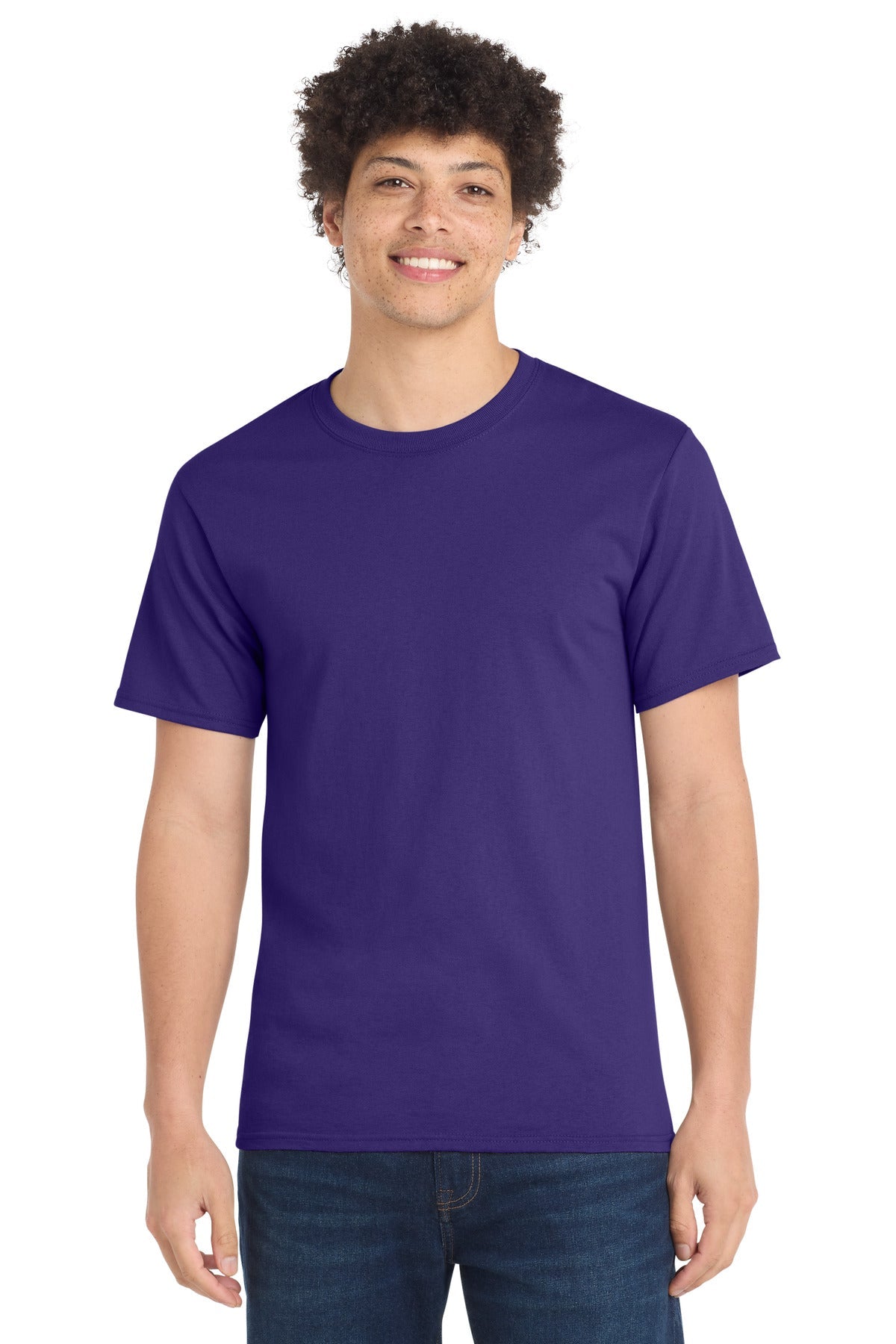 Front View of Purple Port & Co Tall Essential Tee. PC61T
