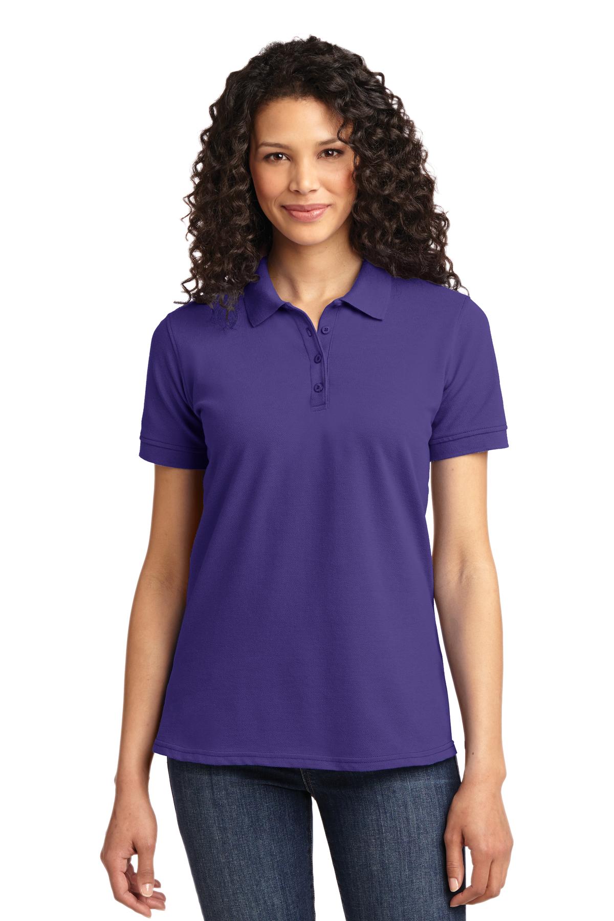 Front View of Purple Port & Co Women's Core Blend Pique Polo. LKP155