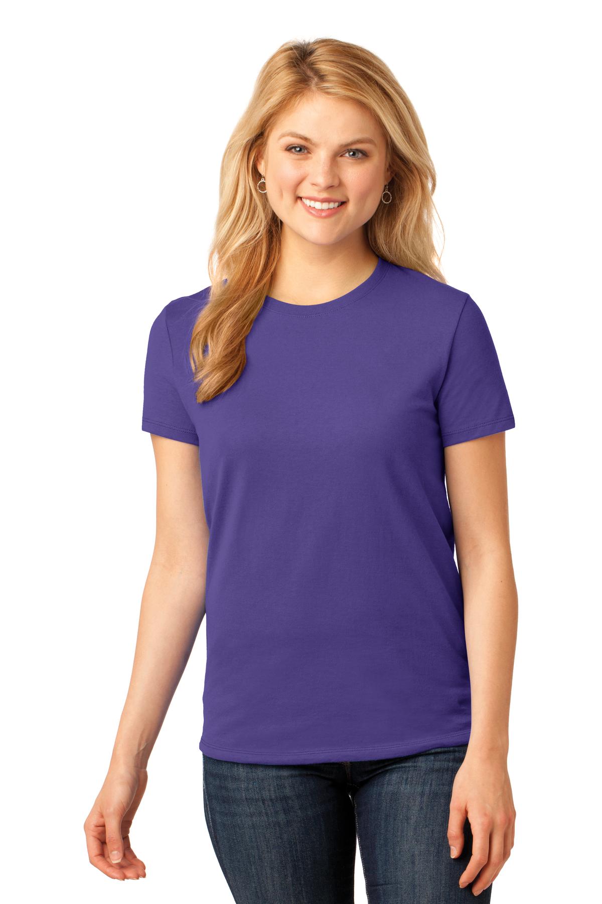 Front View of Purple Port & Co Women's Core Cotton Tee. LPC54