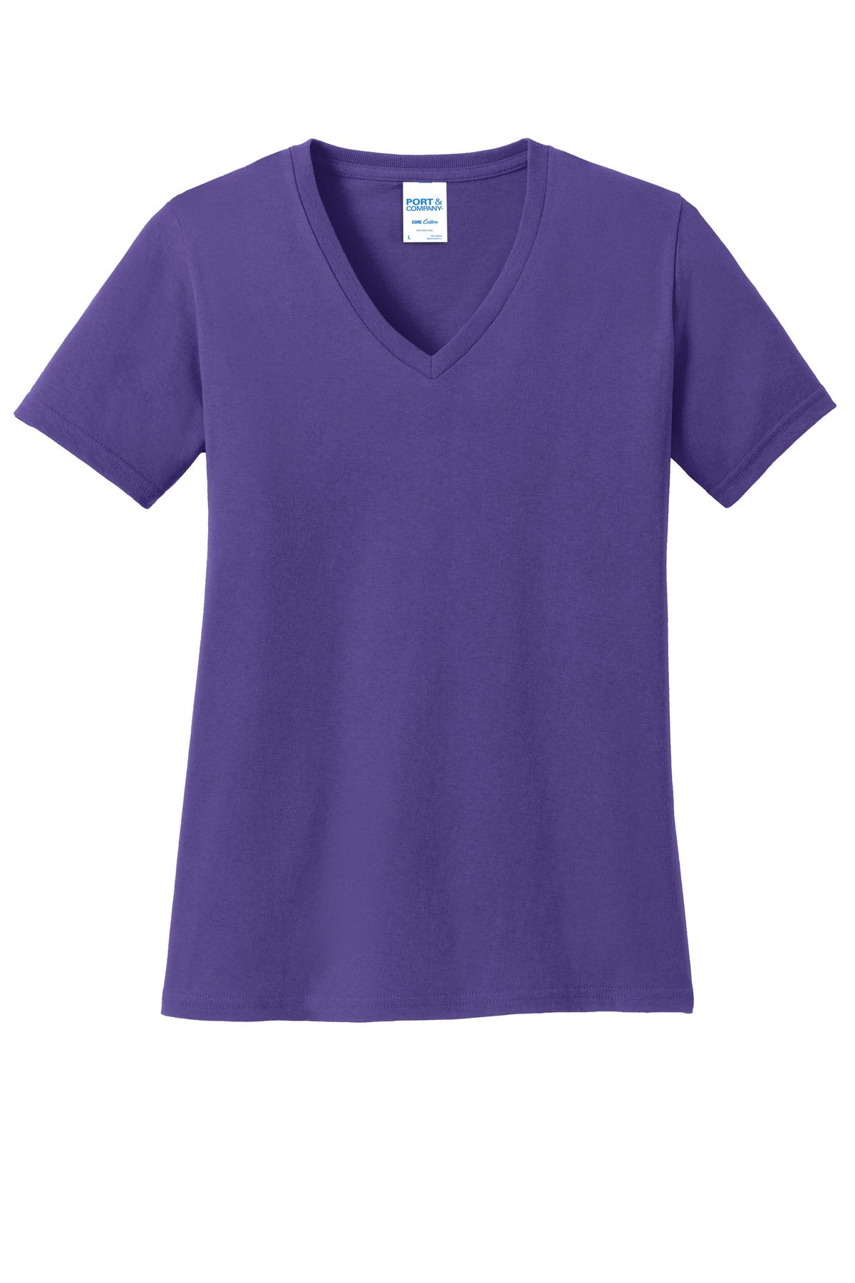 Front View of Purple Port & Co Women's Core Cotton V-Neck Tee. LPC54V